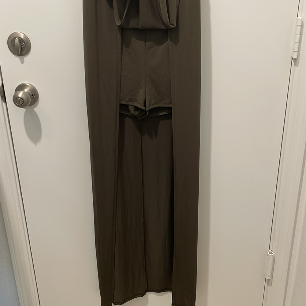 Elegant Olive Green Maxi Dress and Romper - Picture 5 of 8